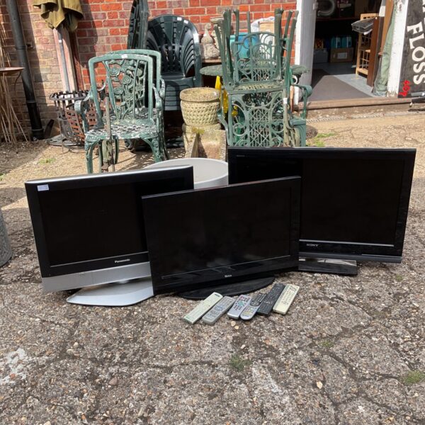 Three hdmi televisions with remotes including sony Bravia & panasonic