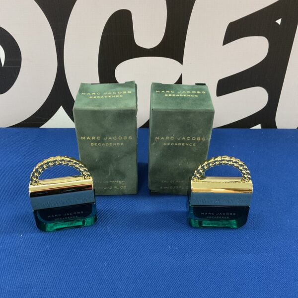 Two 4ml bottles of Marc Jacobs Decadence perfume for women.