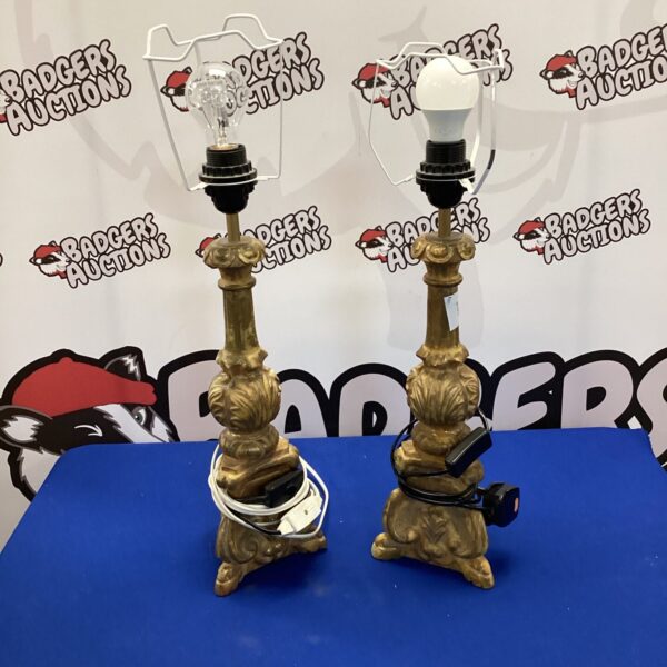 Pair of French Rococo style resin table lamps for home decor.