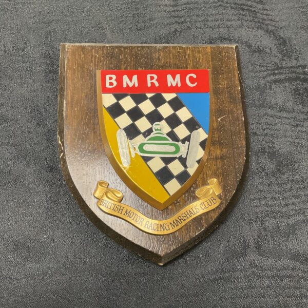 Vintage British Motor Racing Marshals Club plaque for collectors.