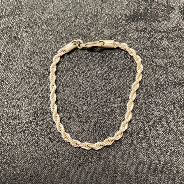 Close-up of a 925 silver rope twist bracelet.