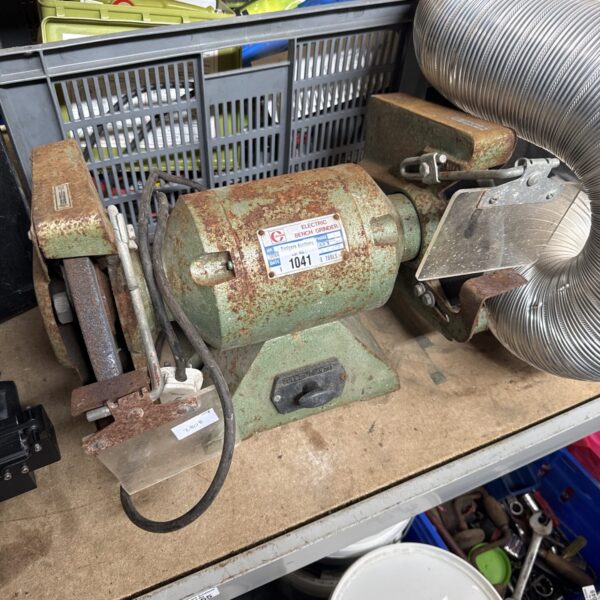 Vintage Commander electric bench grinder, workshop tool.