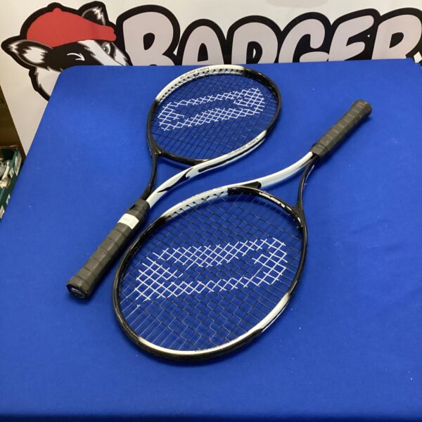 Vintage pair of Slazenger tennis rackets for collectors.