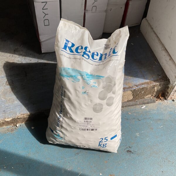 25kg bag of Regenit salt for water softening systems.