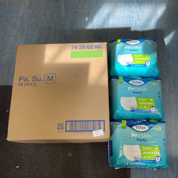 Unopened lot of Tena Proskin incontinence pants in retail packaging.