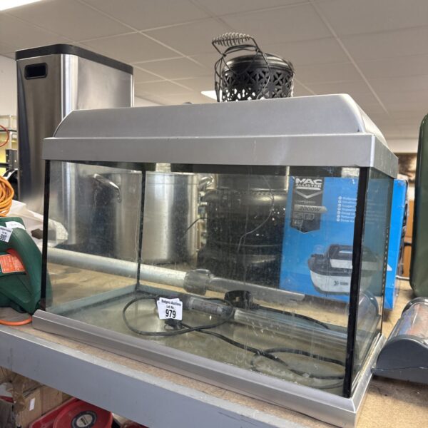 Small rectangular fish tank with heater and lid.