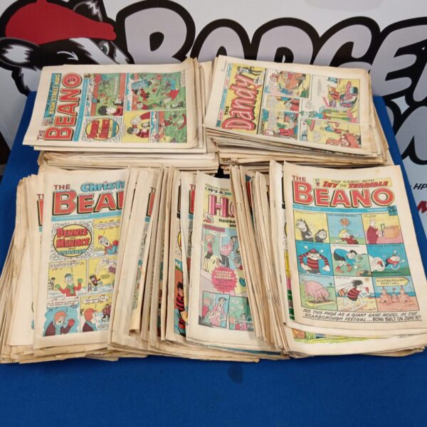 Vintage collection of Beano and Dandy comics, British children's entertainment.