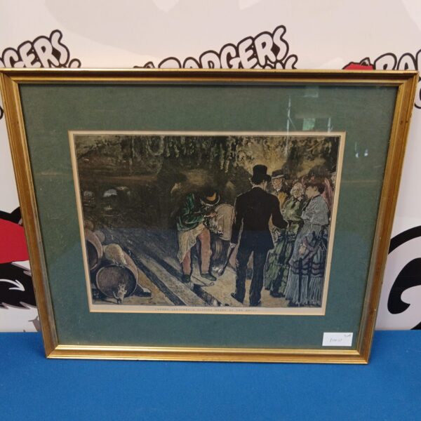 Vintage framed London sketches print titled a tasting order at the docks