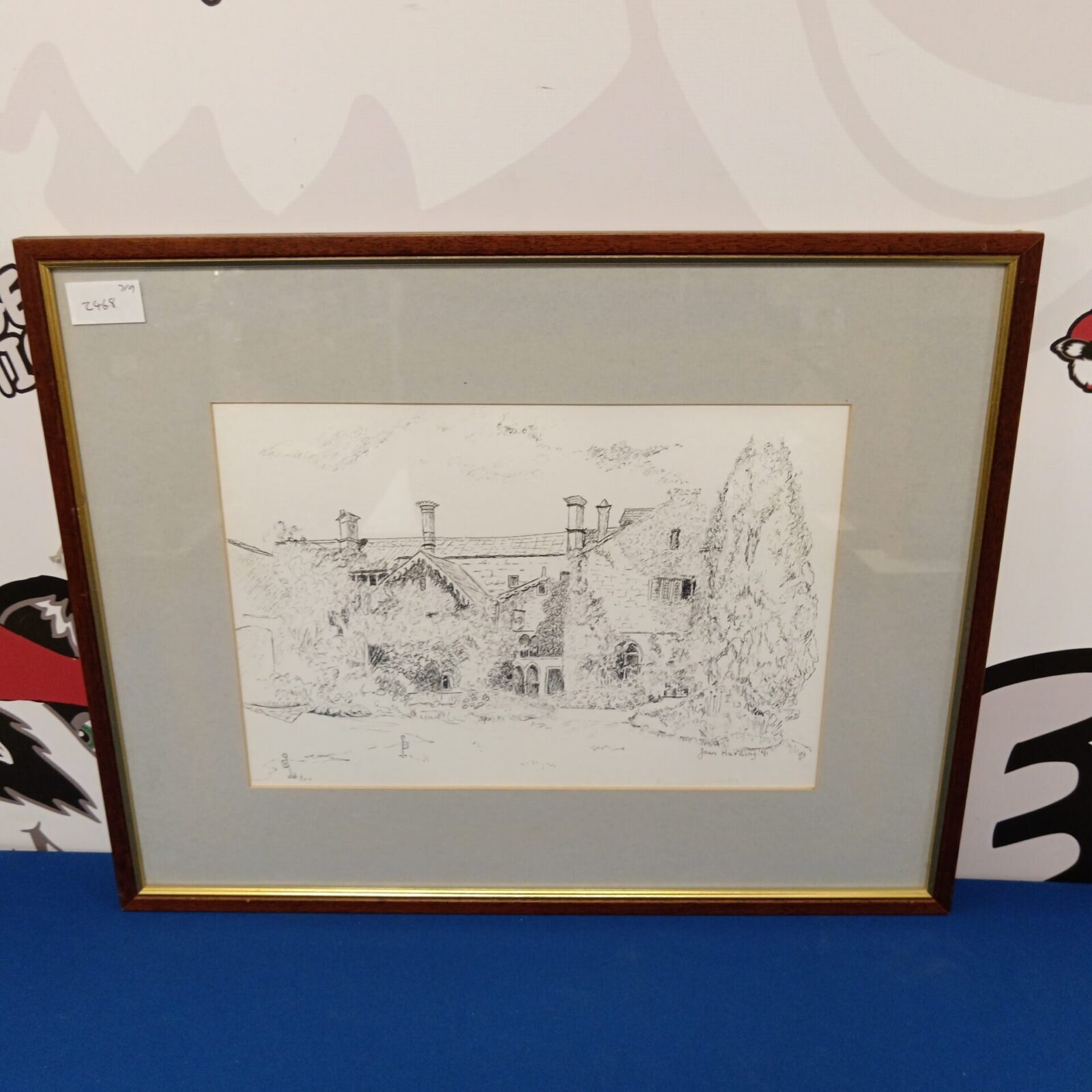 Joan Harding pen & ink artwork of a country cottage