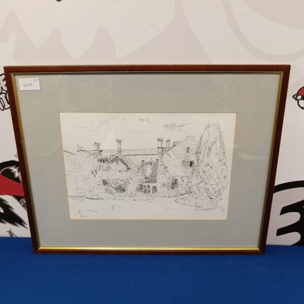 Joan Harding pen & ink artwork of a country cottage
