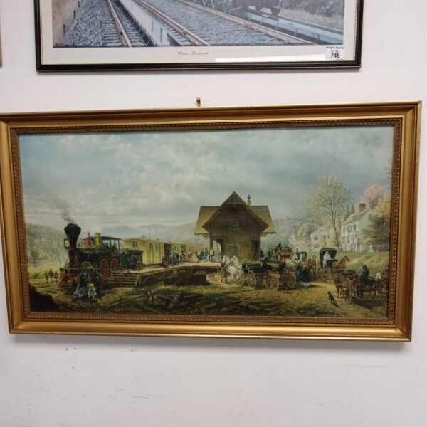 Vintage hilt framed print of a steam train at station