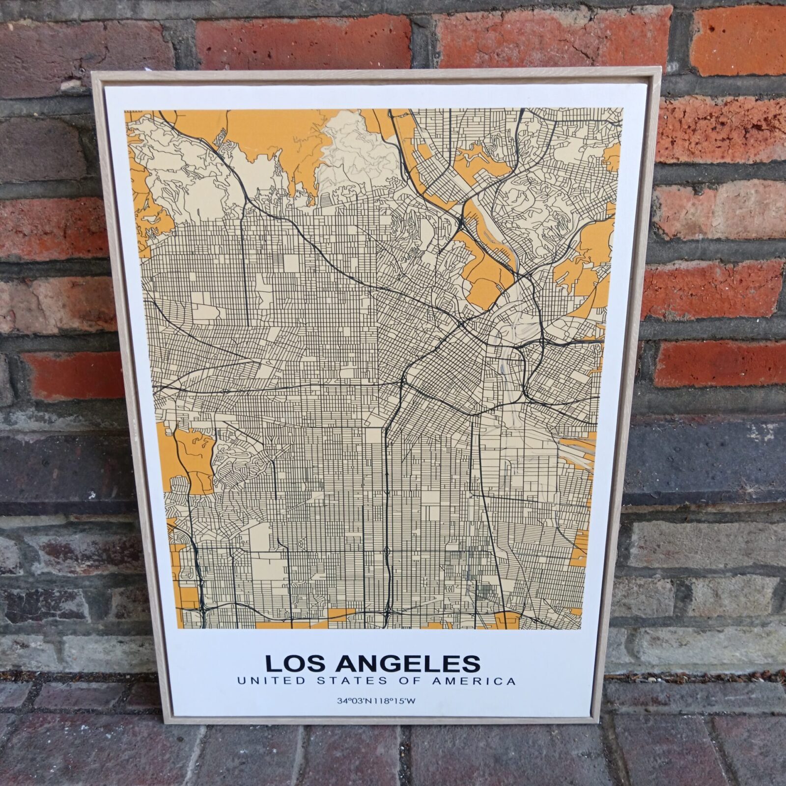 Framed canvas map print of los Angeles
