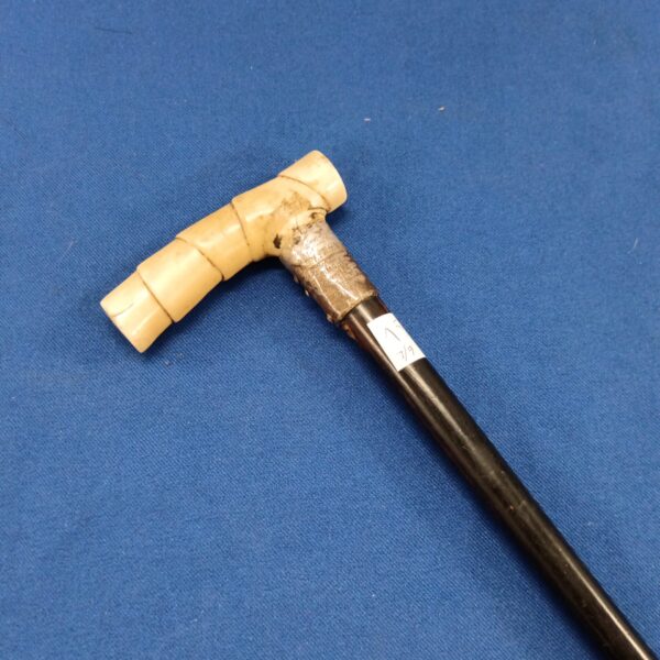 Antique customs & excise walking cane with bone handle with sterling silver cuff