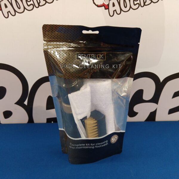 New Pentblock shoe cleaning kit with brush and cloth in packaging.