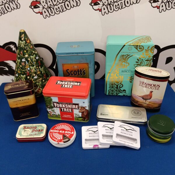 Collection of tins including famous grouse