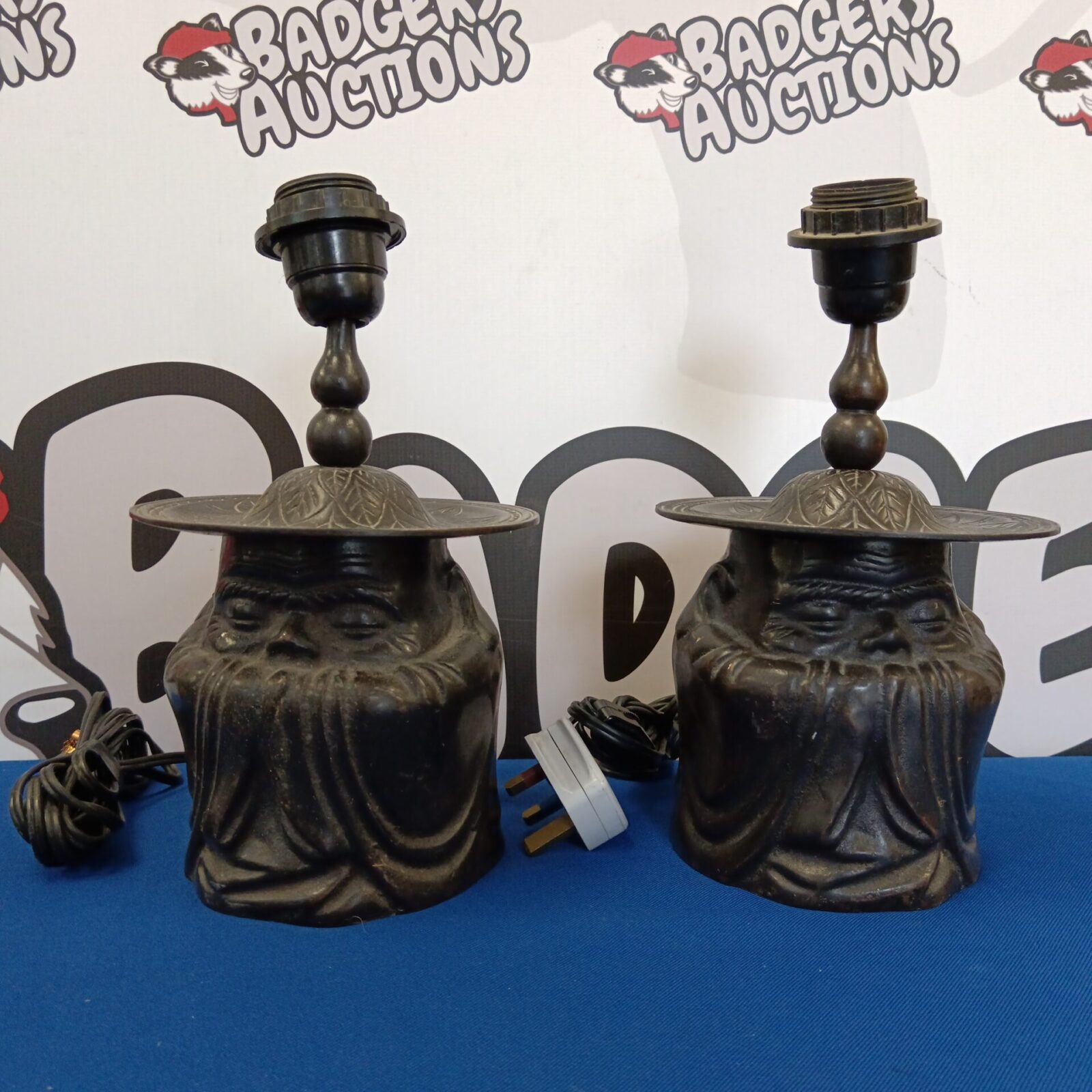 Pair of Chinese wise man bronze table lamps (need rewiring)