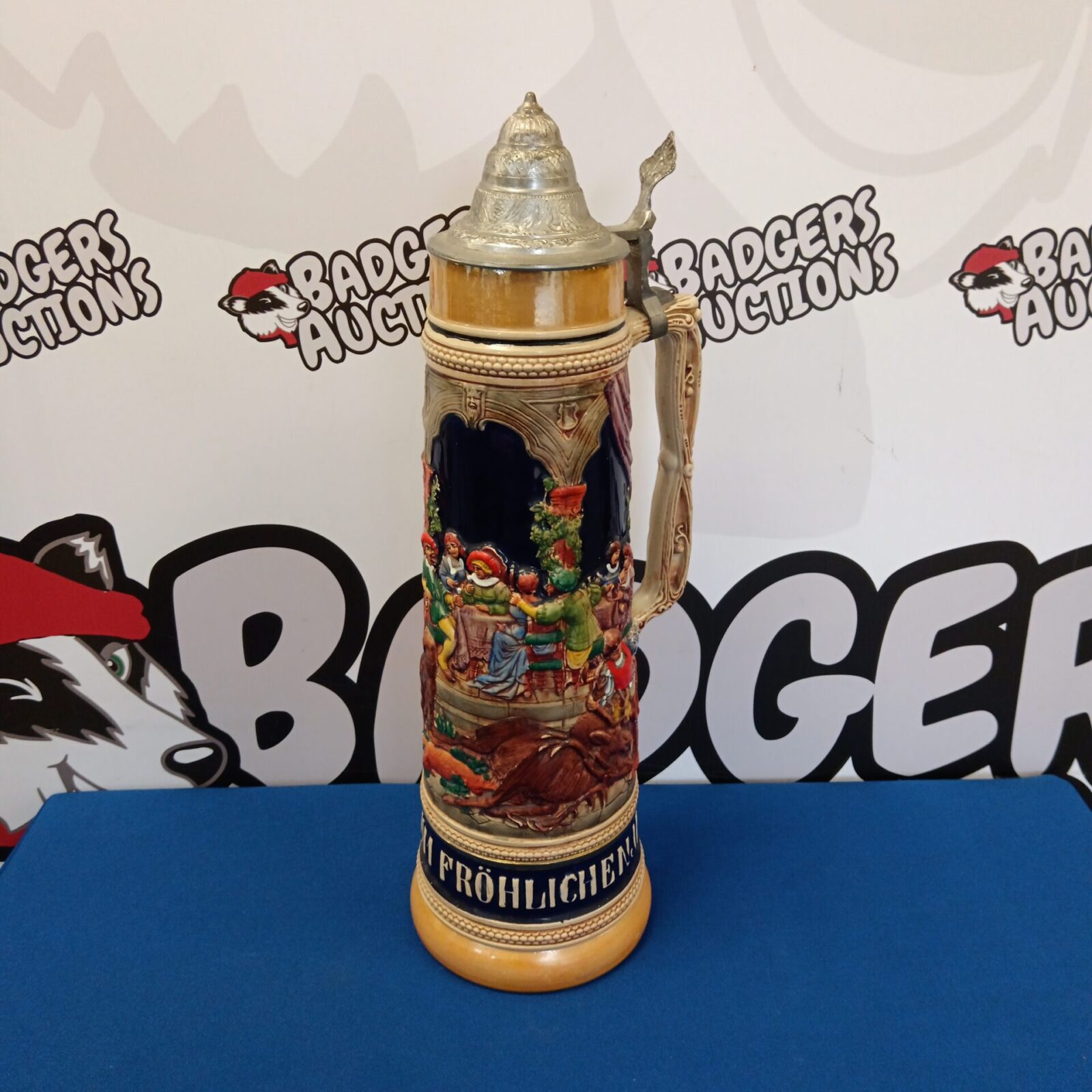 Very large 19.5" lidded jerz west German stein