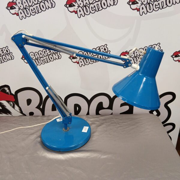 Vintage blue Anglepoise desk lamp with adjustable arm.