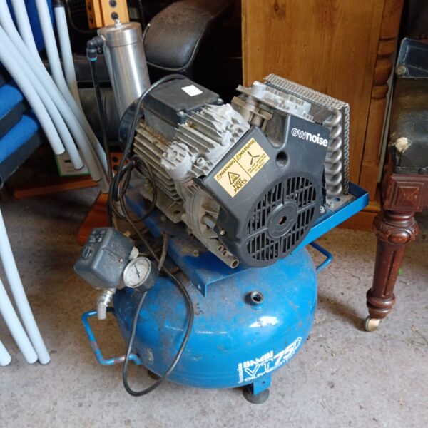 Bambi VT75D air compressor for workshop use, showing wear.
