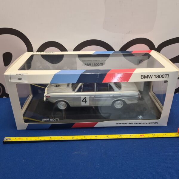 BMW 1800TI diecast model in original box, vintage collectible car.