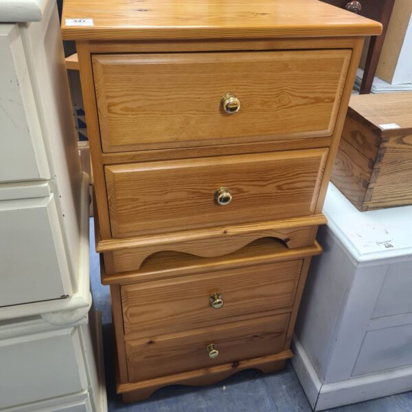 Pair of vintage goldpine bedside tables with brass handles.
