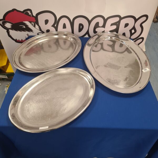 Selection of large stainless steel dishes