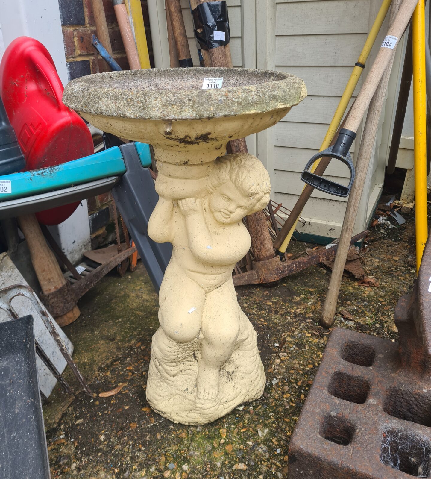 Vintage Stone Cherub Bird Bath
