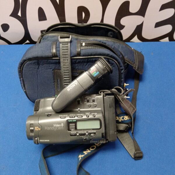 Vintage Sony CCD-TR505E camcorder in its original soft case.