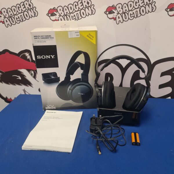 Boxed Sony MDR-RF855RK wireless headphones in original packaging.