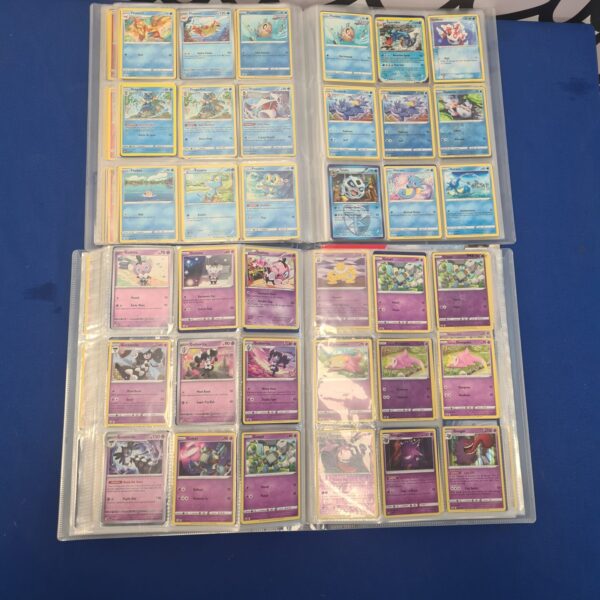 Front view of two Pokemon card albums with visible cards.