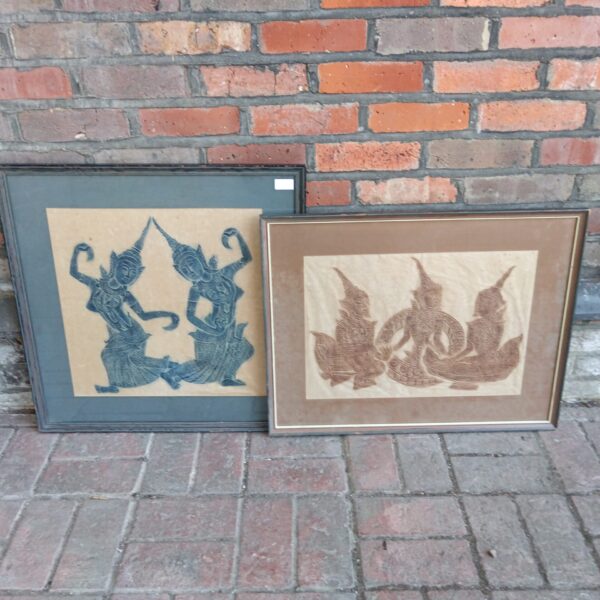 Vintage Indonesian batik prints depicting religious figures.