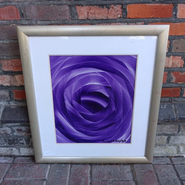 Signed Michael R Reynolds purple spiral artwork for wall decor.