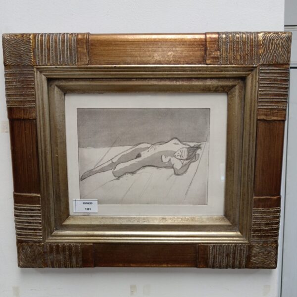Vintage 20th-century etching of a nude female figure.