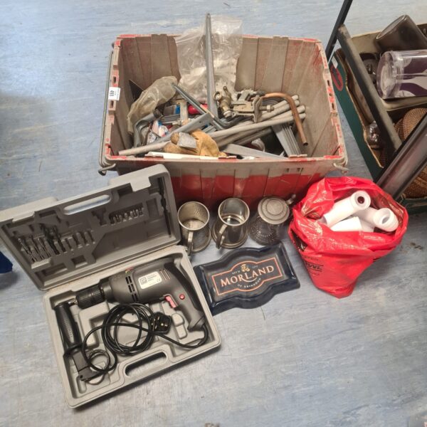 Garage clearance lot with hammer drill and HCW Morland tray.