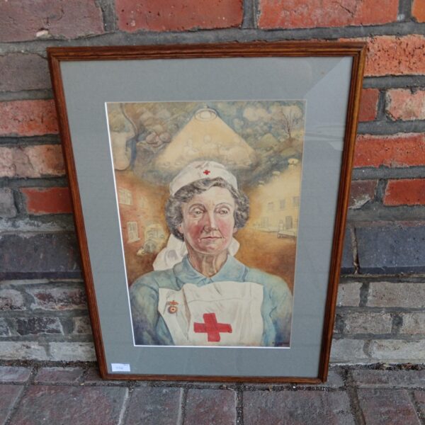 Vintage 1952 watercolour portrait of a hospital matron by Se Wisdom.