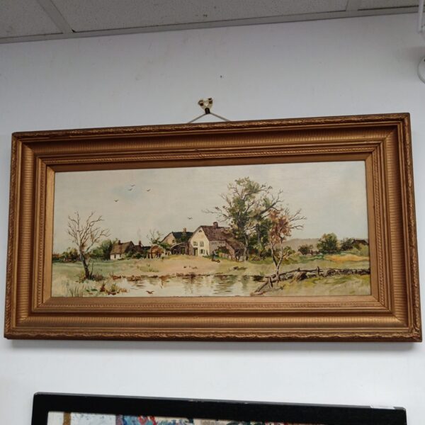 19th-century farmhouse painting with a rural country scene.