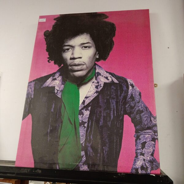 Large canvas print of Jimi Hendrix in psychedelic style.