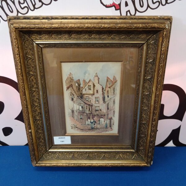 Antique Victorian watercolour painting of a French street scene.