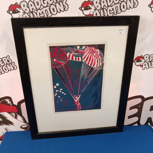 Striking linocut print of a D-Day paratrooper by Michael Winters.
