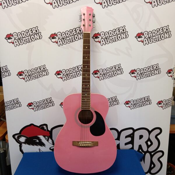 Vibrant pink Freshman acoustic guitar for beginners.