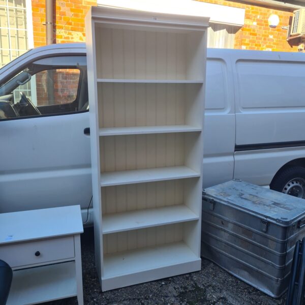 Large white 5 shelf bookcase for home storage.