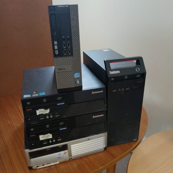 Lot of desktop computers including Lenovo, Dell and HP PCs.
