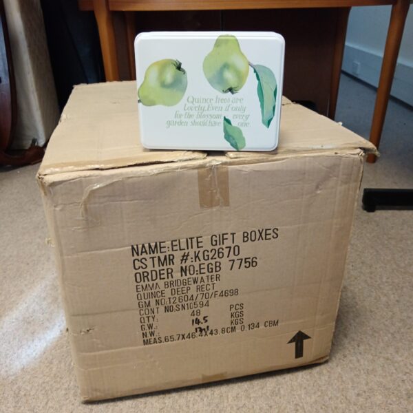 Emma Bridgewater quince tins in original shipping box.