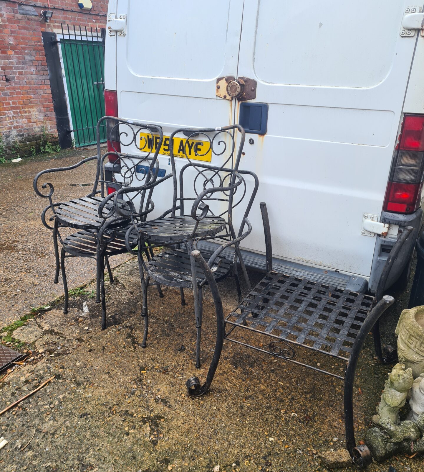 Cast iron table and chairs (table needs top)
