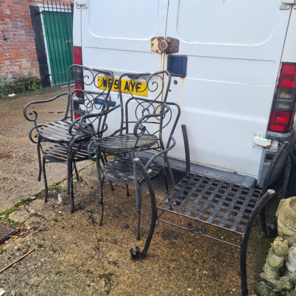 Cast iron table and chairs (table needs top)