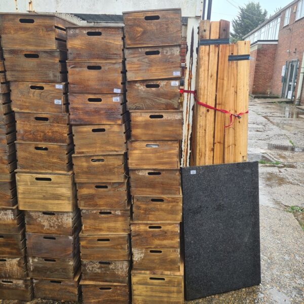 Lot of ten vintage wooden storage boxes with lids.