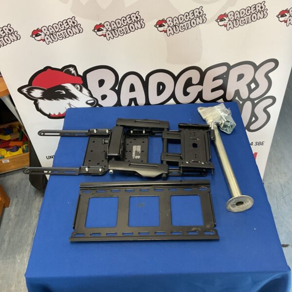Durable A/V wall mount with prop stand for secure display mounting.