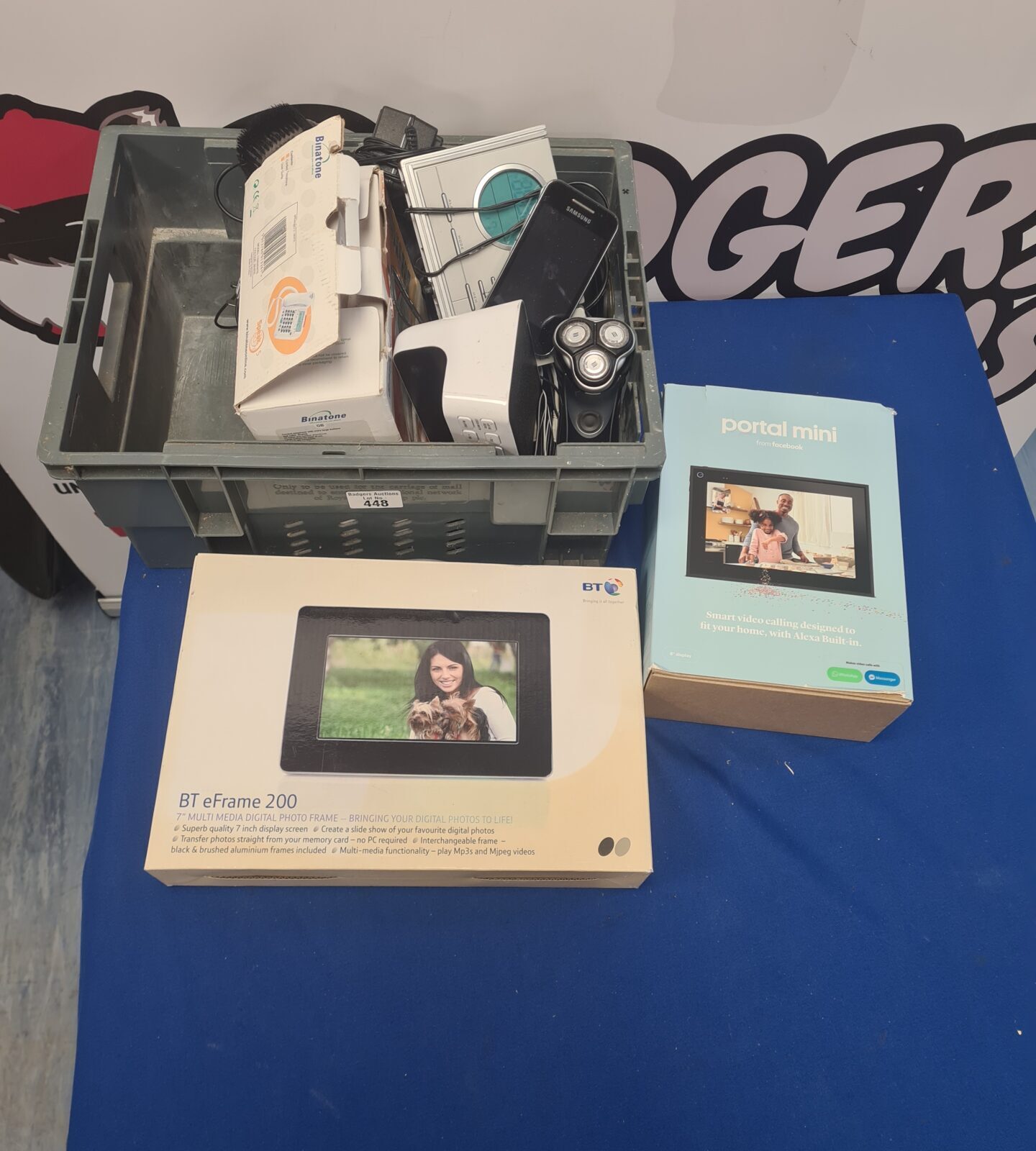Digital photo frame and Facebook Portal Mini in a mixed lot.