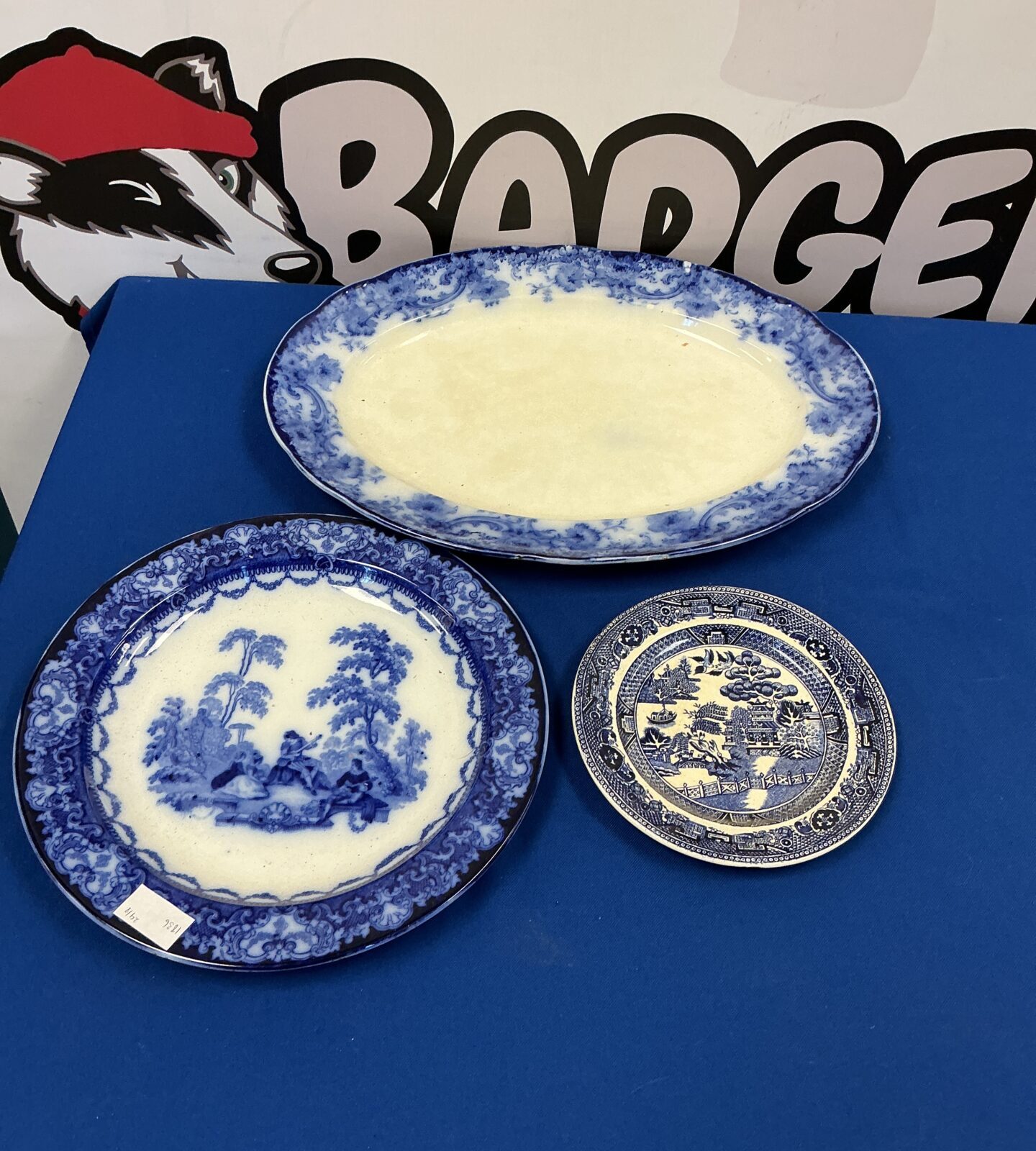 Antique Doulton Burslem plates with Willow Pattern design.