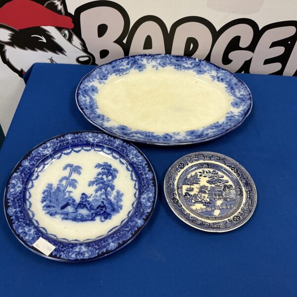 Antique Doulton Burslem plates with Willow Pattern design.